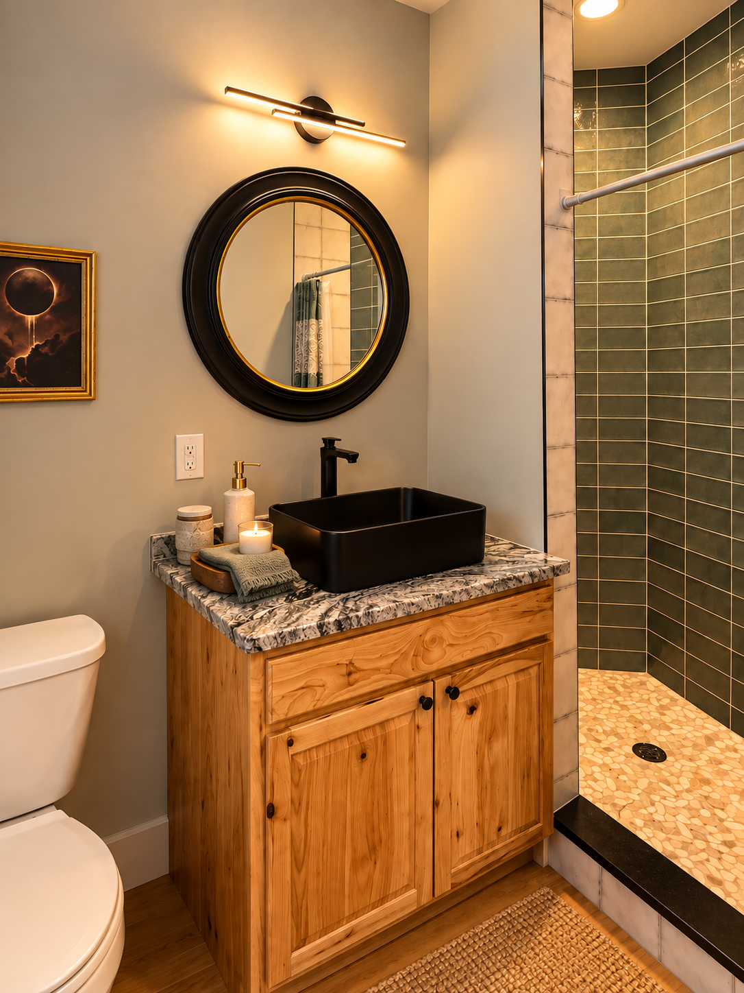 Full bathroom with tiled shower