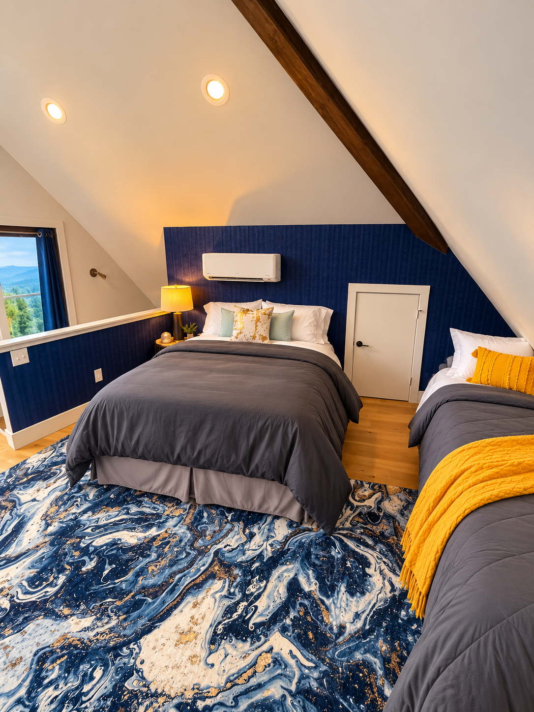 Loft bedroom with queen and twin beds