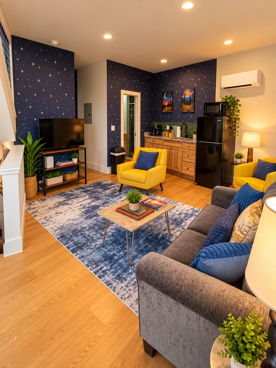 Living room and celestial kitchenette