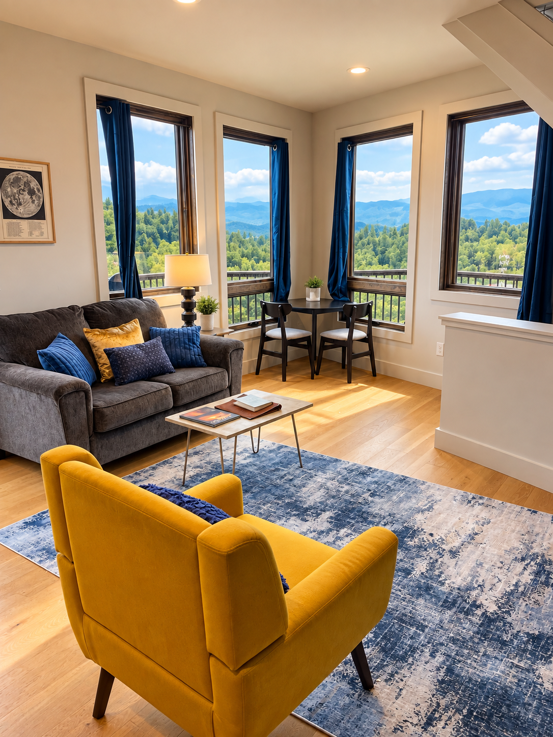 Golden chairs and mountain view